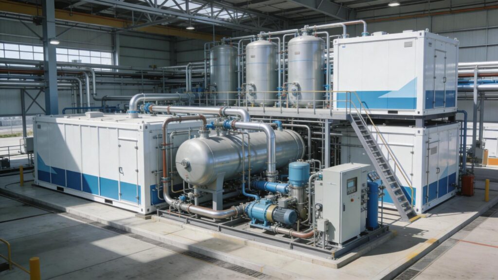 Modular hydrogen units in an industrial environment showcasing North American hydrogen infrastructure