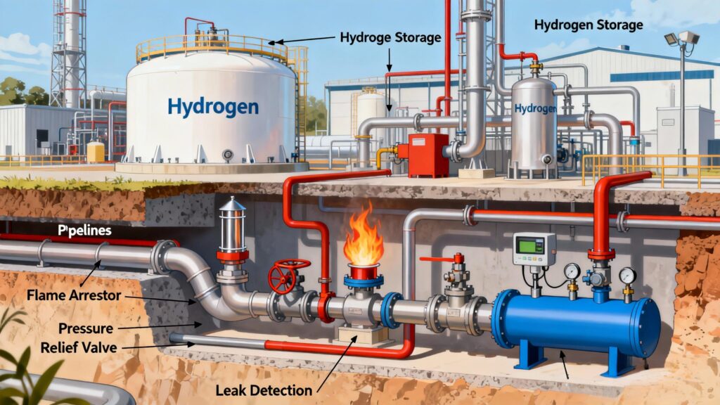 industrial hydrogen safety system with sensors and ventilation