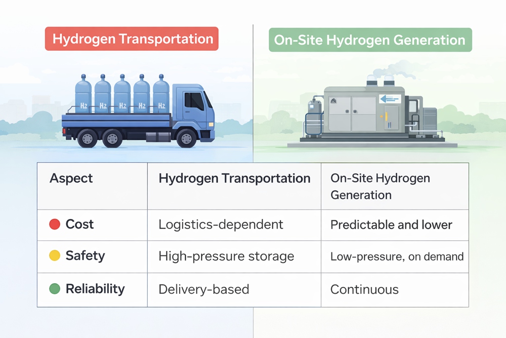 Hydrogen Generation vs Hydrogen Transportation Cost & Safety Comparison